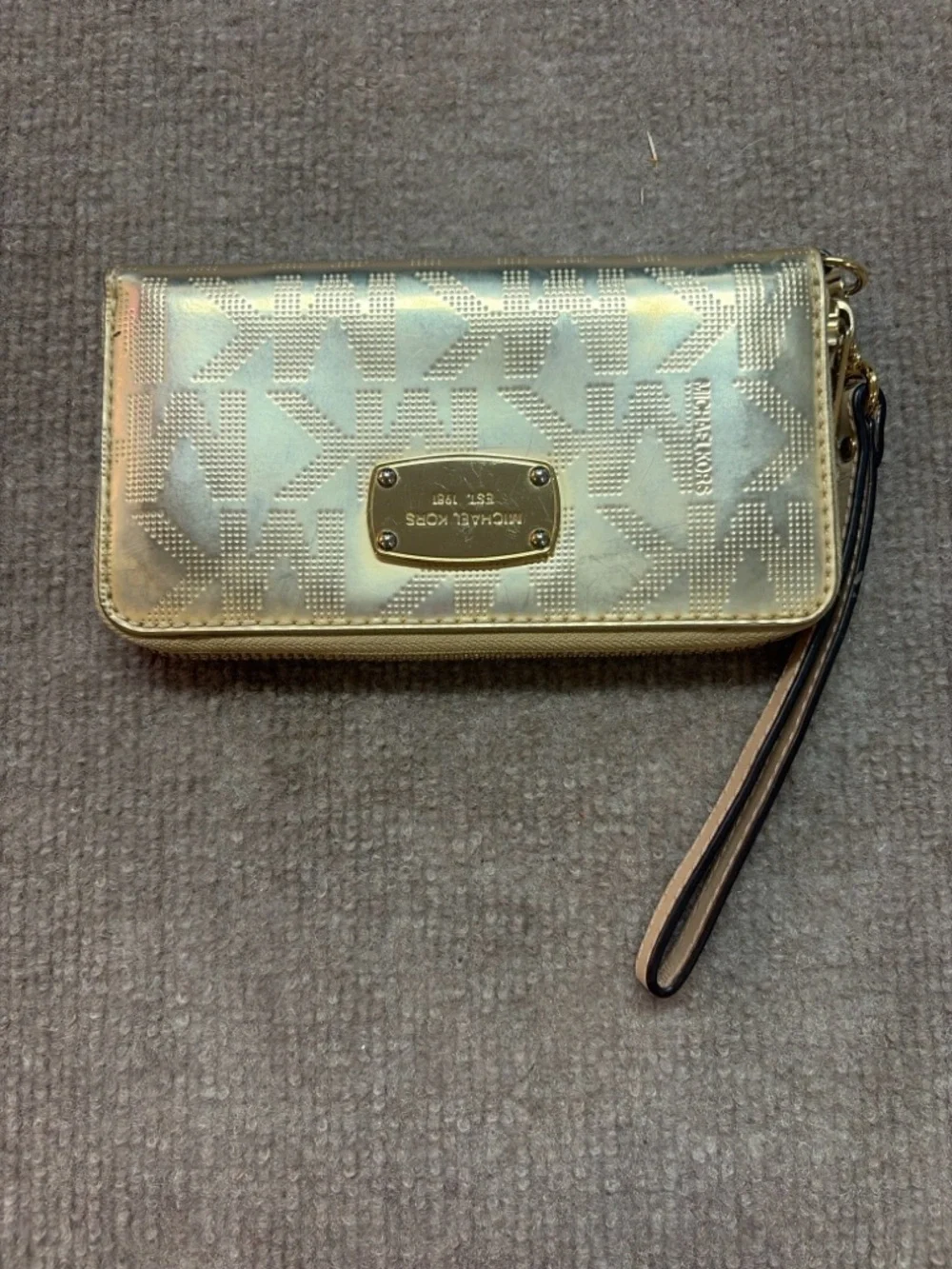 Michael Kors Gold Logo Wristlet Wallet Metallic MK Zip Around